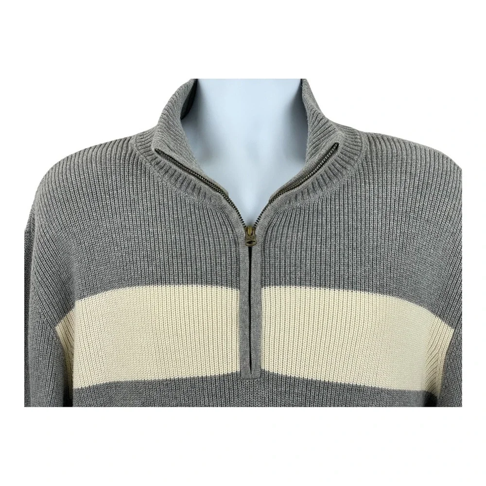 VTG POLO‎ JEANS CO Ralph Lauren Sweater Mens 2XL Qtr Zip 100% Cotton Gray Cream